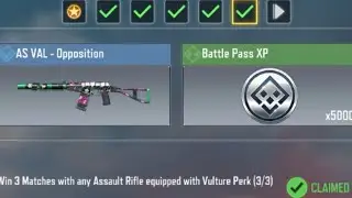 Call Of Duty Mobile Win 3 Matches with any Assault Rifle equipped with Vulture Perk Task Complete