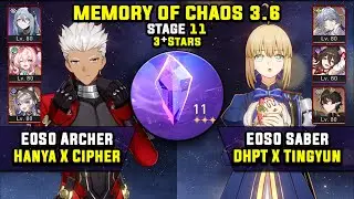 E0 Archer Carry W/ Hanya & E0 Saber Carry W/ DHPT (3 Stars)  Memory Of Chaos 11 Honkai Star Rail 3.6