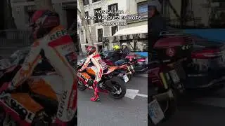 Marc Marquez greets us on a motorcycle through Madrid. 