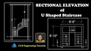 SECTIONAL ELEVATION of U Shaped Staircase  in AutoCAD