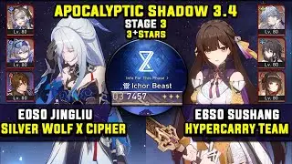 E0 Jingliu Carry W/ Cipher & E6 Sushang Carry (3 Stars) Apocalyptic Shadow 3 Honkai Star Rail 3.4