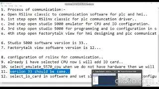 # Studio 5000 and factorytalk view software communication with Emulator and basic programs testing.
