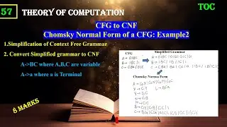 Chomsky Normal Form of a Grammar: Example2 # Theory of Computation |TOC | Lect 57