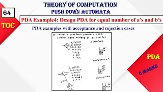 Design Pushdown Automata for equal number of 'a' and 'b' # PDA Example4# PDA6 | TOC | Lect 64