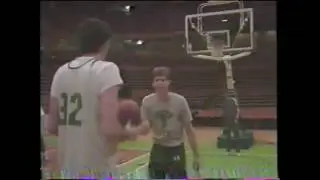Kevin McHale & Danny Ainge horse around at practice