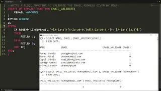 PLSQL user defined function to validate the email address using regular expression (Udf Demo-5)