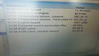 DPF pressure sensor reading while driving Volvo S60 (D5, EURO4, 93kw engine) at 70kmh