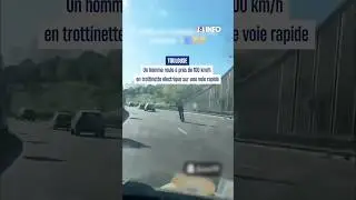 He rides an electric scooter at nearly 100 km/h on the highway.