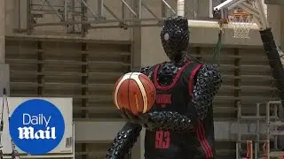 Three-point-shooting basketball robot shows off skills
