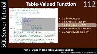 Table Valued Functions | Part 3 - Use In Line Table Valued | SSMS TSQL Tutorial 
