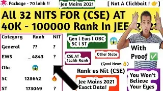 All 32 NITS For (CSE) At 40,000-100000 Rank In Jee Mains 2021🔥lCSE At Very Low Rank🎉l All Categories