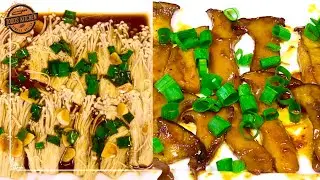 ENOKI MUSHROOMS with garlic soy sauce - Soy butter glazed king OYSTER MUSHROOMS