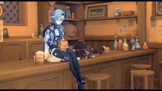 Eula enjoys a refreshing drink on her seat (Genshin Impact) [Project DL]